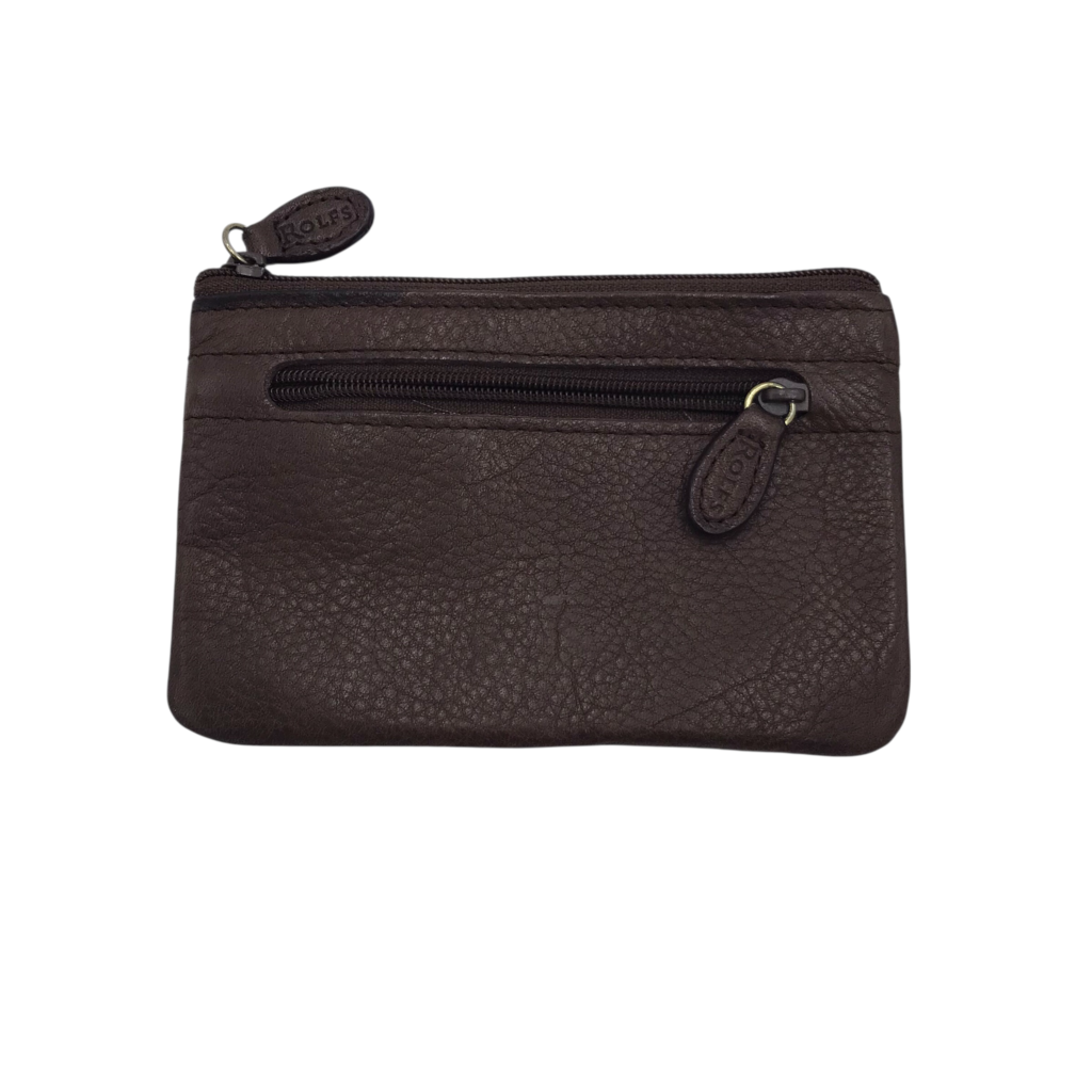 LEATHER ZIP COIN POUCH WALLET BROWN