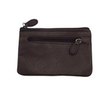 LEATHER ZIP COIN POUCH WALLET BROWN