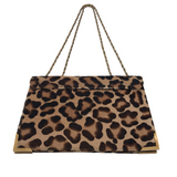 MARCHESA NOTTE ANIMAL PRINT FUR CHAIN HANDBAG BEIGE BLACK