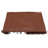 REBECCA MINKOFF LEATHER CLUTCH TASSLES HANDBAG TAN BROWN