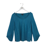 ST JOHN SEQUIN LONG SLEEVE DESIGNER TOP TEAL MEDIUM