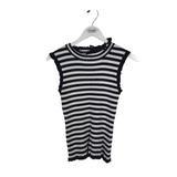 MILLY STRIPE SLEEVELESS DESIGNER TOP BLACK WHITE LARGE