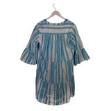 TRU LUXE JEANS PRINT 3/4 SLEEVE DRESS WHITE AQUA MEDIUM