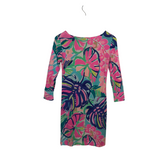 LILLY PULITZER PRINT 3/4 SLEEVE DESIGNER DRESS PINK AQUA XSMALL