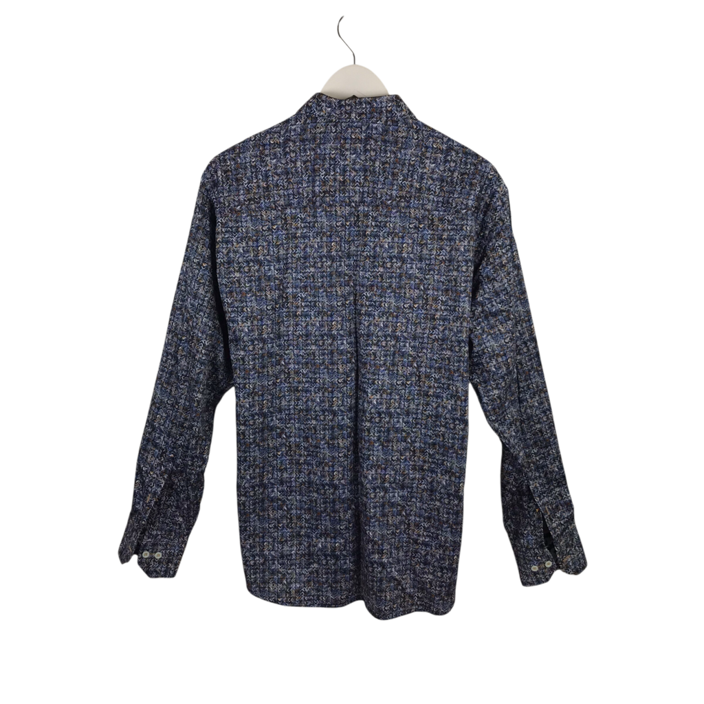 VISCONTI BLACK PRIINT LONG SLEEVE MEN SHIRT BLUE MULTI LARGE
