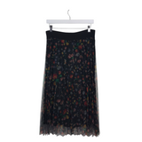 H&M MESH MIDI FLORAL PLEATED SKIRT BLACK MULTI 10