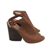 TORY BURCH LEATHER SLINGBACK BOOTIE SHOES TAN 10