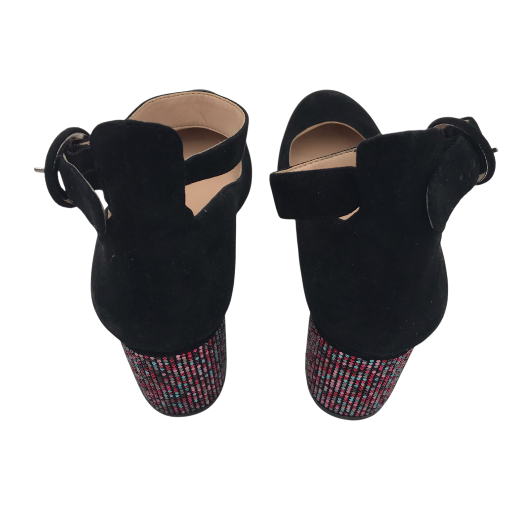 KARL LAGERFELD PARIS SUEDE EMBELLISHED HEEL SHOES BLACK 9.5