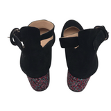 KARL LAGERFELD PARIS SUEDE EMBELLISHED HEEL SHOES BLACK 9.5
