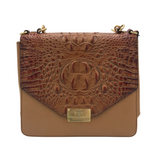 BRAHMIN SHOULDER CROC HANDBAG TAN BEIGE