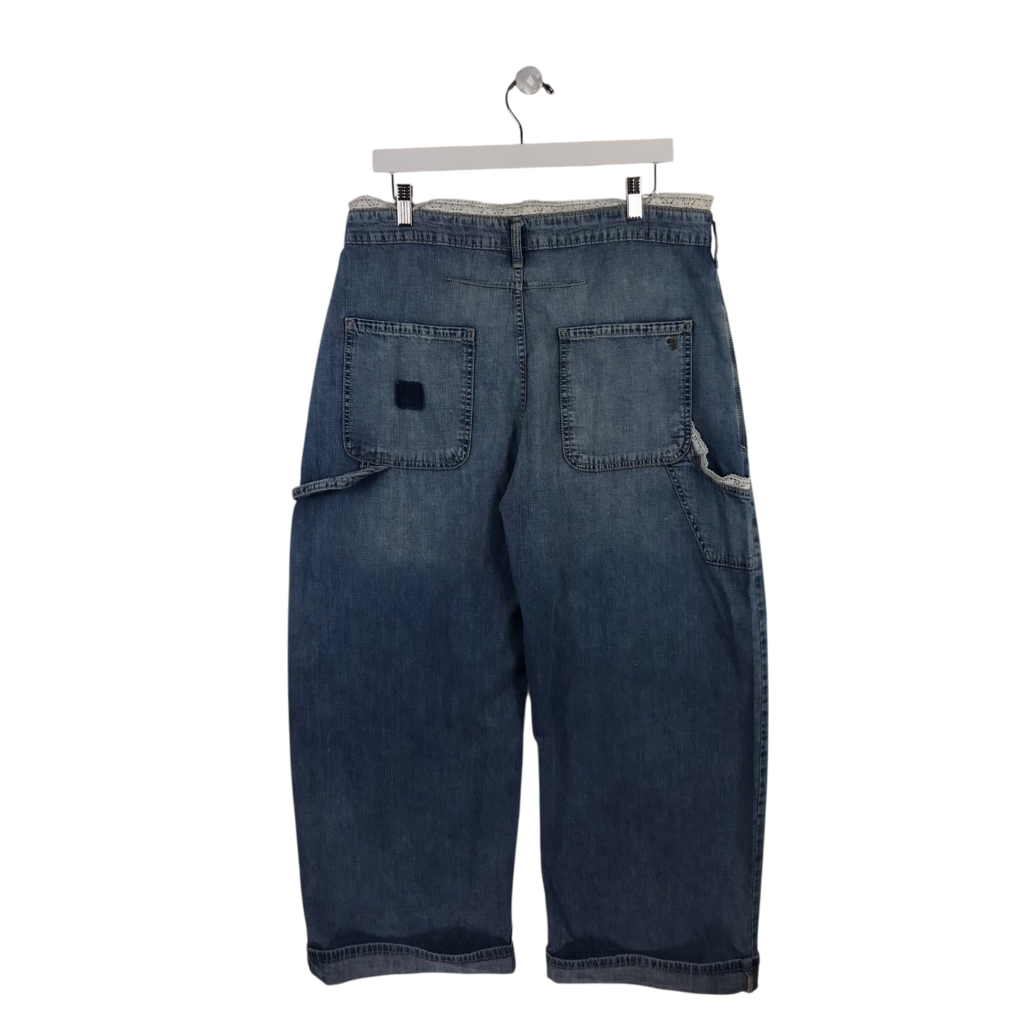 PILCRO LACE TRIM WIDE LEG DESIGNER JEANS BLUE 31