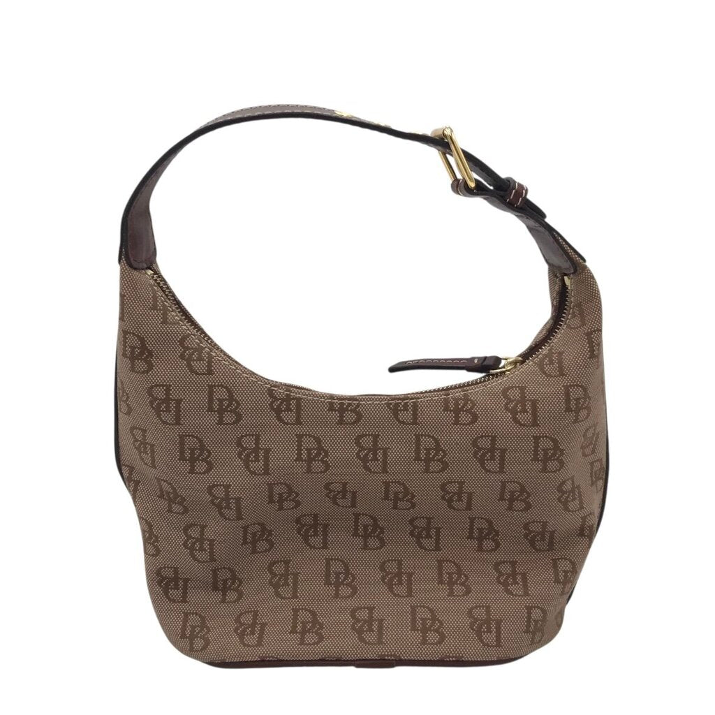 DOONEY & BOURKE MONOGRAM CANVAS SHOULDER HANDBAG TAN BROWN 9x7x3