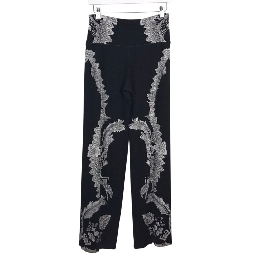 EVA VARRO RET$178 WIDE PULL-ON DESIGNER PANT BLACK WHITE SMALL