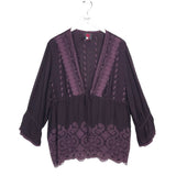 JOHNNY WAS EMBROIDERED LONG SLEEVE DESIGNER TOP PURPLE XLARGE