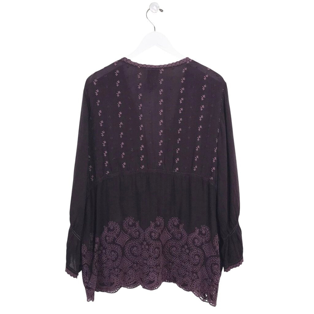 JOHNNY WAS EMBROIDERED LONG SLEEVE DESIGNER TOP PURPLE XLARGE