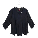 JOHNNY WAS EMBROIDERED LONG SLEEVE DESIGNER TOP BLACK XLARGE