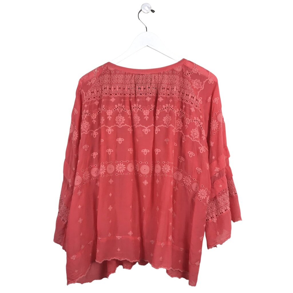 JOHNNY WAS EMBROIDERED FLARE SLEEVE DESIGNER BLOUSE PINK XLARGE