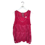 JOHNNY WAS 100% EMBROIDERED TANK DESIGNER TOP PINK XLARGE