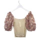 FREE PEOPLE NWT$68 PUFF SLEEVE TOP IVORY PURPLE MEDIUM