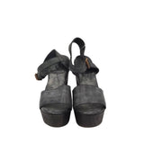 FREEBIRD RET$325 LEATHER WOODEN PLATFORM HEEL DESIGNER SHOES GREY BROWN 9