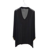 EMBELLISHED SHEER TUNIC TOP BLACK GOLD LARGE