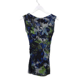 FUZZI MESH FLORAL SLEEVELESS DESIGNER TOP BLACK BLUE MEDIUM