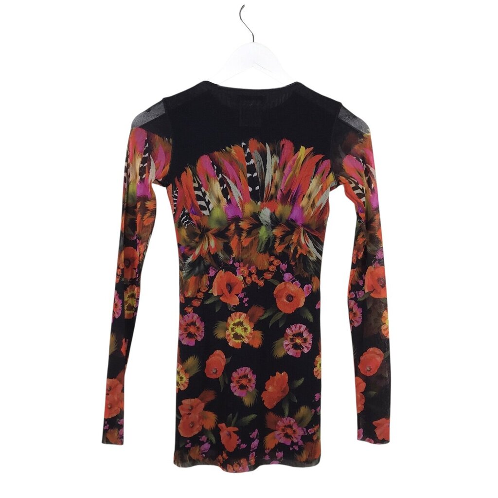 FUZZI MESH FLORAL LONG SLEEVE DESIGNER TOP BLACK ORANGE SMALL