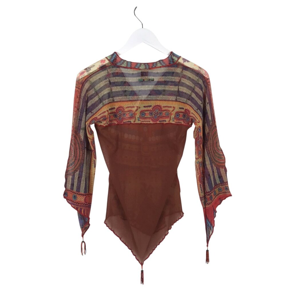 JEAN PAUL GAULTIER MESH PRINT TASSELS DESIGNER TOP RED MULTI XLARGE