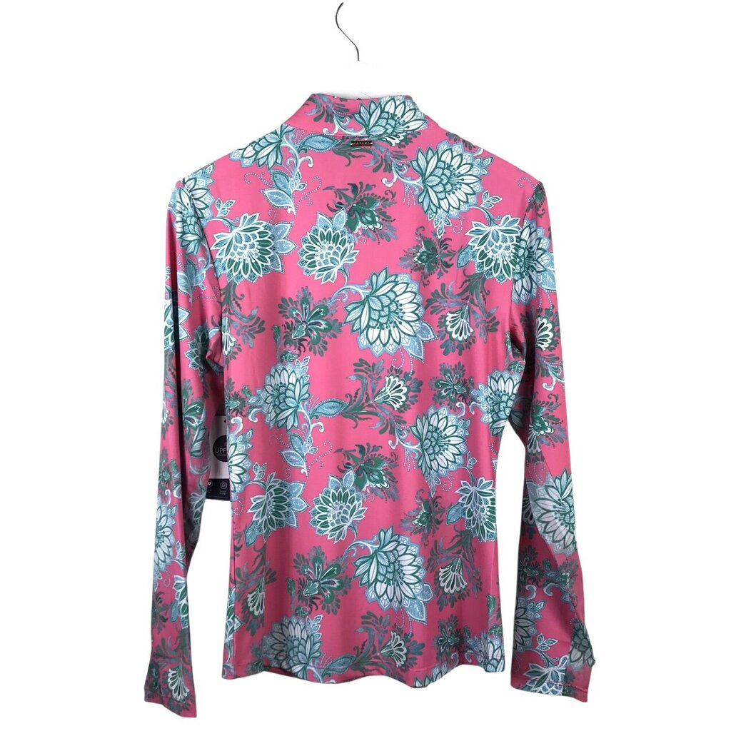 CABANA LIFE NWT FLORAL HALF ZIP ACTIVEWEAR PINK MINT MEDIUM