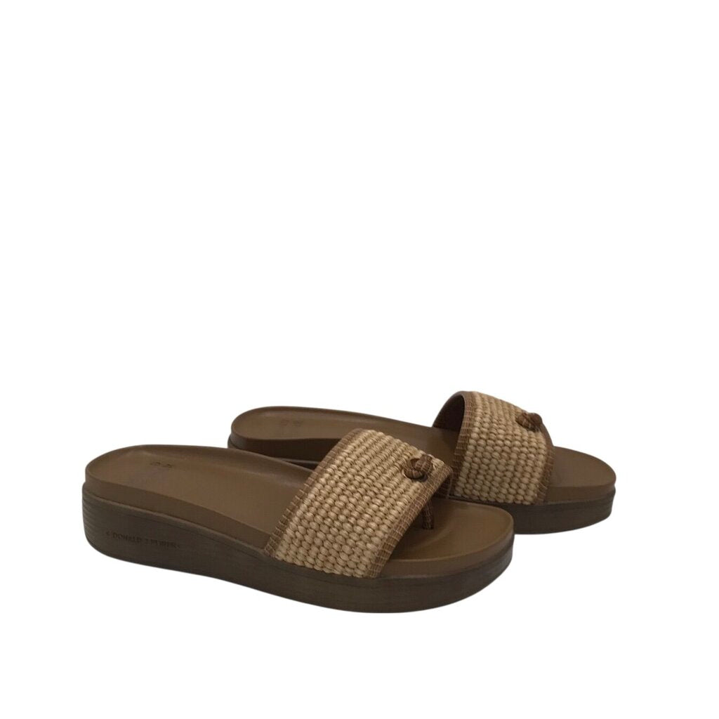DONALD PLINER RET$129 RAFFIA WEDGE SLIDE SHOES OLIVE BEIGE 7.5M