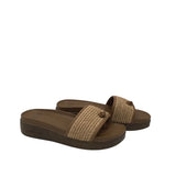 DONALD PLINER RET$129 RAFFIA WEDGE SLIDE SHOES OLIVE BEIGE 7.5M