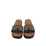 DONALD PLINER RET$129 RAFFIA WEDGE SLIDE SHOES BLACK BEIGE 7.5M