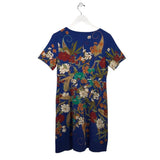 JOHNNY WAS SHORT SLEEVE MINI DESIGNER DRESS BLUE RED SMALL