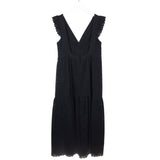 SEZANE EMBROIDERED MIDI DESIGNER DRESS BLACK 36