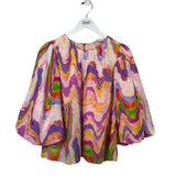 MARIE OLIVER RET$268 PUFF 3/4 SLEEVE TOP PURPLE GREEN MEDIUM