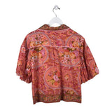 LOVE THE LABEL PUFF SLEEVE DESIGNER BLOUSE PINK GREEN SMALL