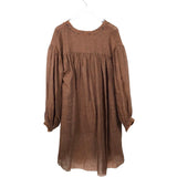 AMANO RET$534 LINEN LONG SLEEVE DESIGNER DRESS BROWN OS