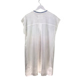 BIYA 100% LINEN SHORT SLEEVE DESIGNER DRESS WHITE BLU E SMALL