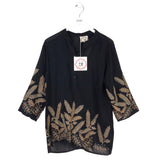 NWT$27 EMBROIDERED TUNIC KIMONO BLACK BROWN LARGE