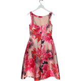 KAY UNGER RET$268 SATIN FLORAL SLEEVELESS DESIGNER DRESS CREAM PINK 6