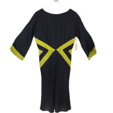 MILLY NWT SILK SATIN 3/4 SLEEVE DESIGNER DRESS BLACK CHARTREUSE 8