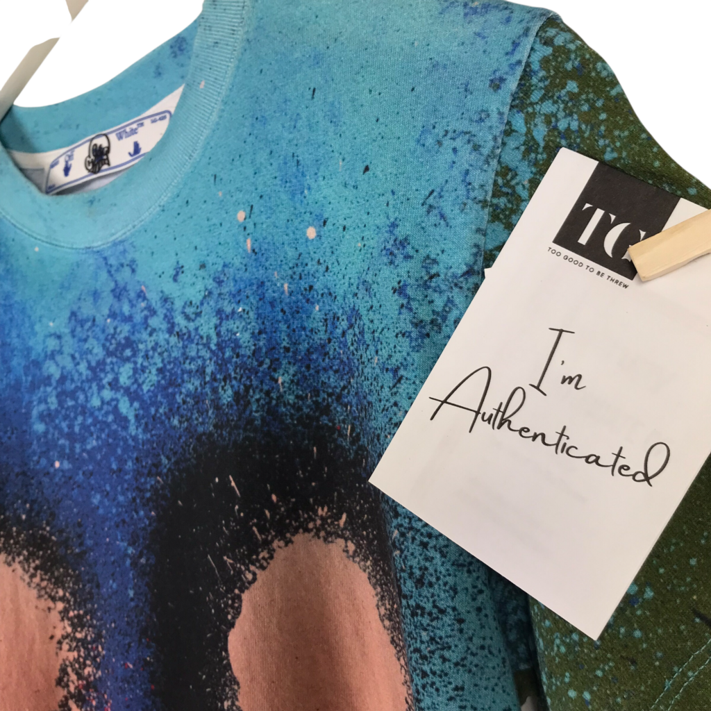 OFF-WHITE RET$587 PAINT SPLATTER TEE MEN SHIRT BLUE MULTI XSMALL