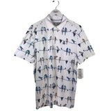 PENGUIN NWT$90 POLO SHORT SLEEVE PRINT MEN SHIRT WHITE BLUE MEDIUM