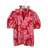 ENTRO FLORAL BRODERIE PUFF SLEEVE TOP RED PINK SMALL