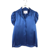 FRAME SILK PUFF 3/4 SLEEVE DESIGNER BLOUSE BLUE MEDIUM