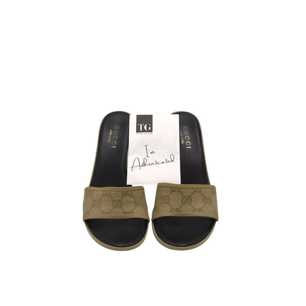 GUCCI VINTAGE MONOGRAM SLIP-ON PUMPS LUXE SHOES GREEN 7