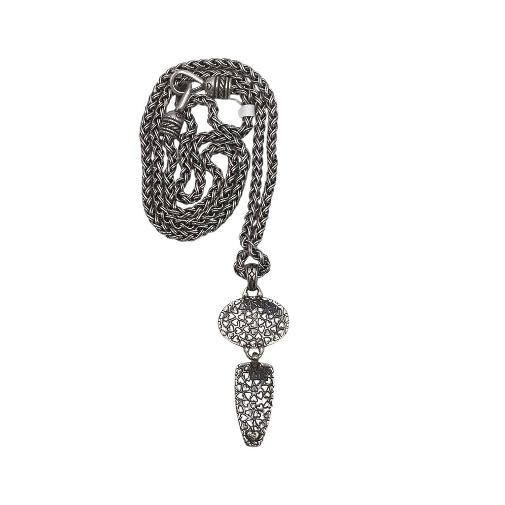 BRIGHTON CHAINLINK PENDANT NECKLACE SILVERTONE BLACK
