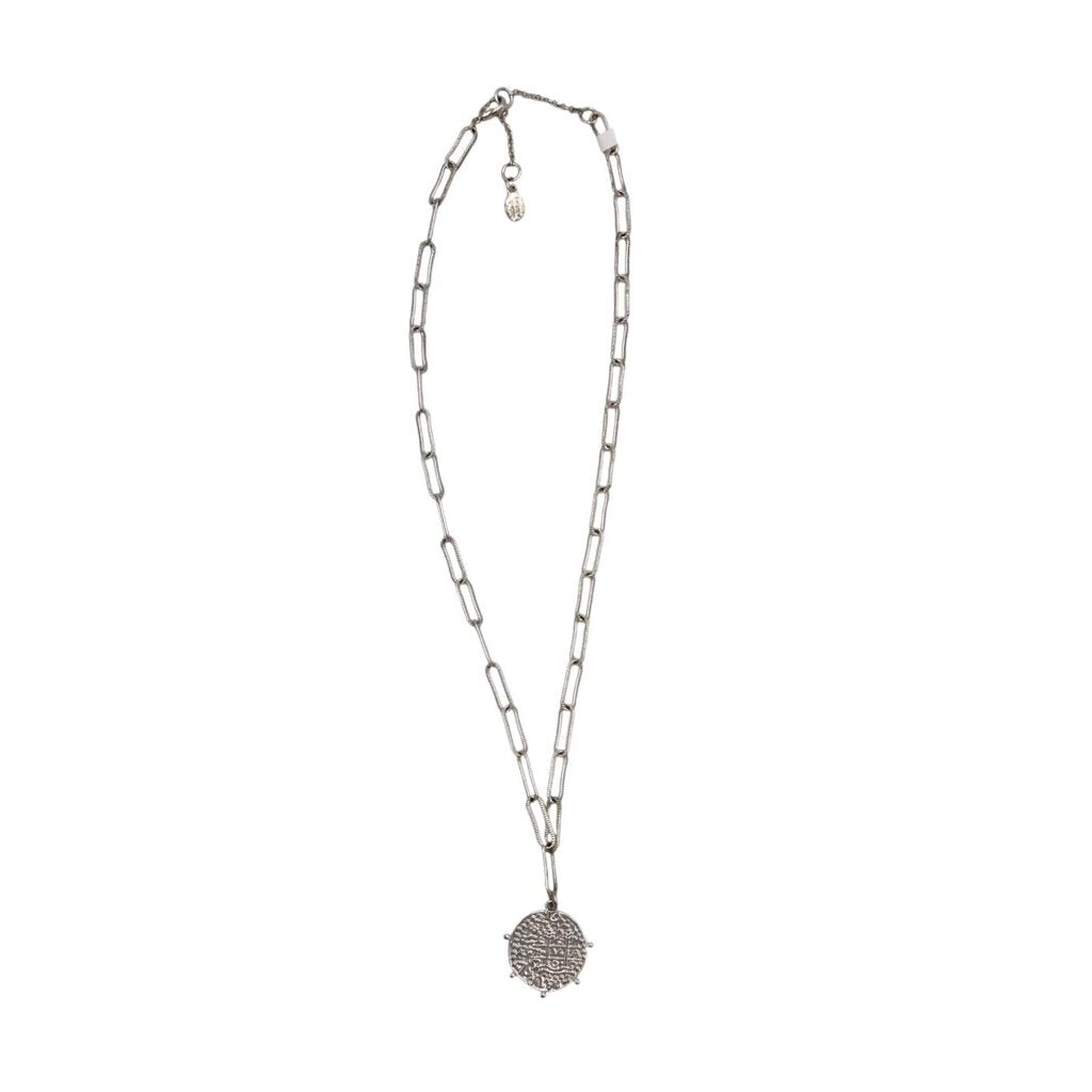 CHAINLINK COIN PENDANT NECKLACE SILVERTONE