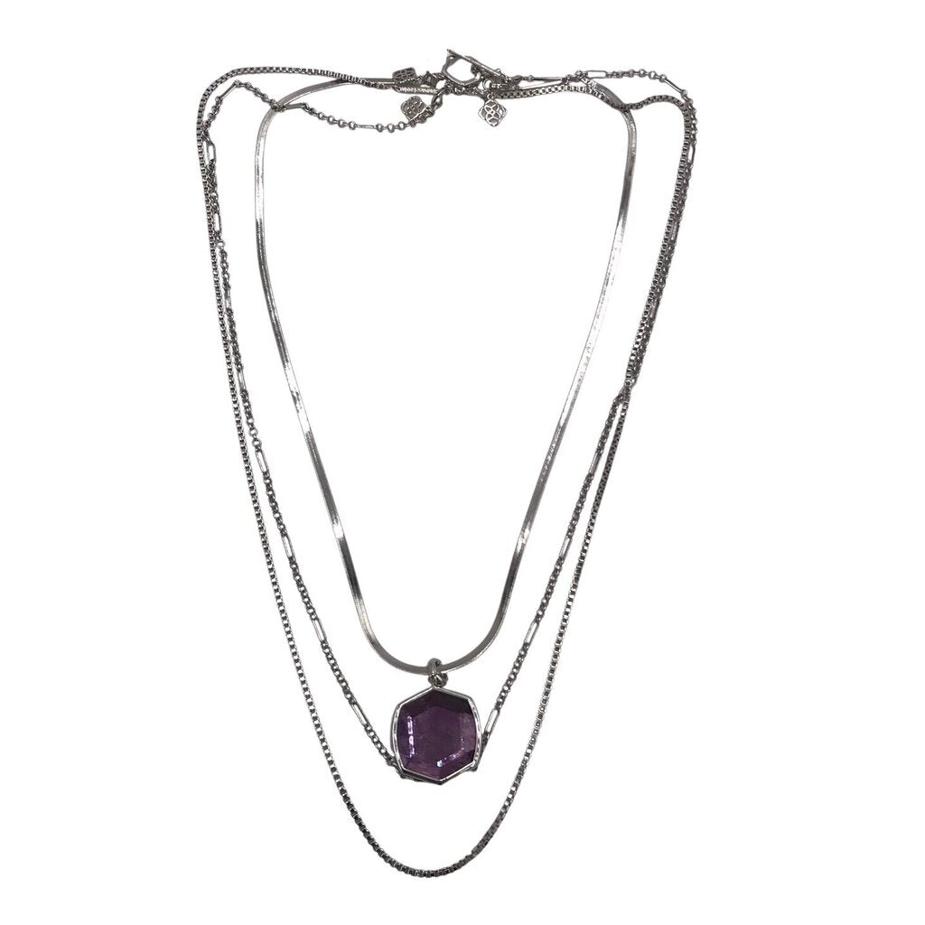 KENDRA SCOTT 3 STRAND PENDANT NECKLACE SILVERTONE PURPLE
