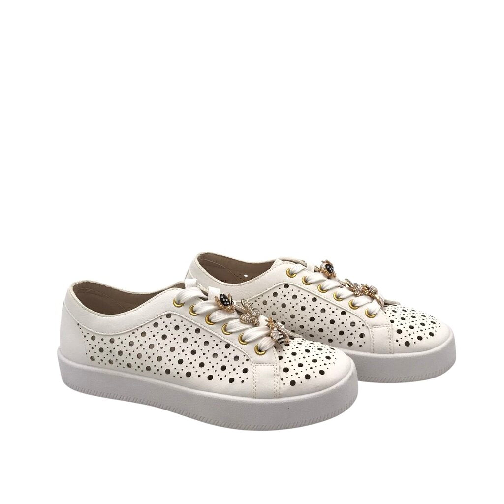 DOLCE VITA RET$149 LASER CUT EMBELLISHED SNEAKERS SHOES WHITE 8